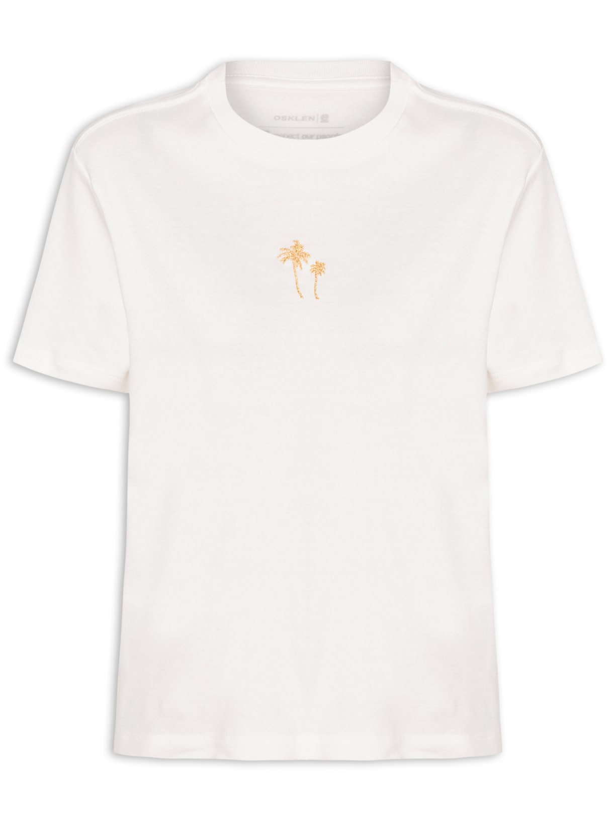 Camiseta Feminina Bordado Coqueiros Gold Branco Osklen
