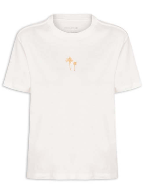 Camiseta Feminina Bordado Coqueiros Gold - Branco