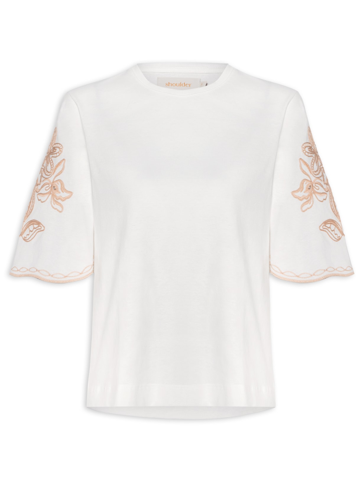 Camiseta Feminina Bordado Mangas - Off White