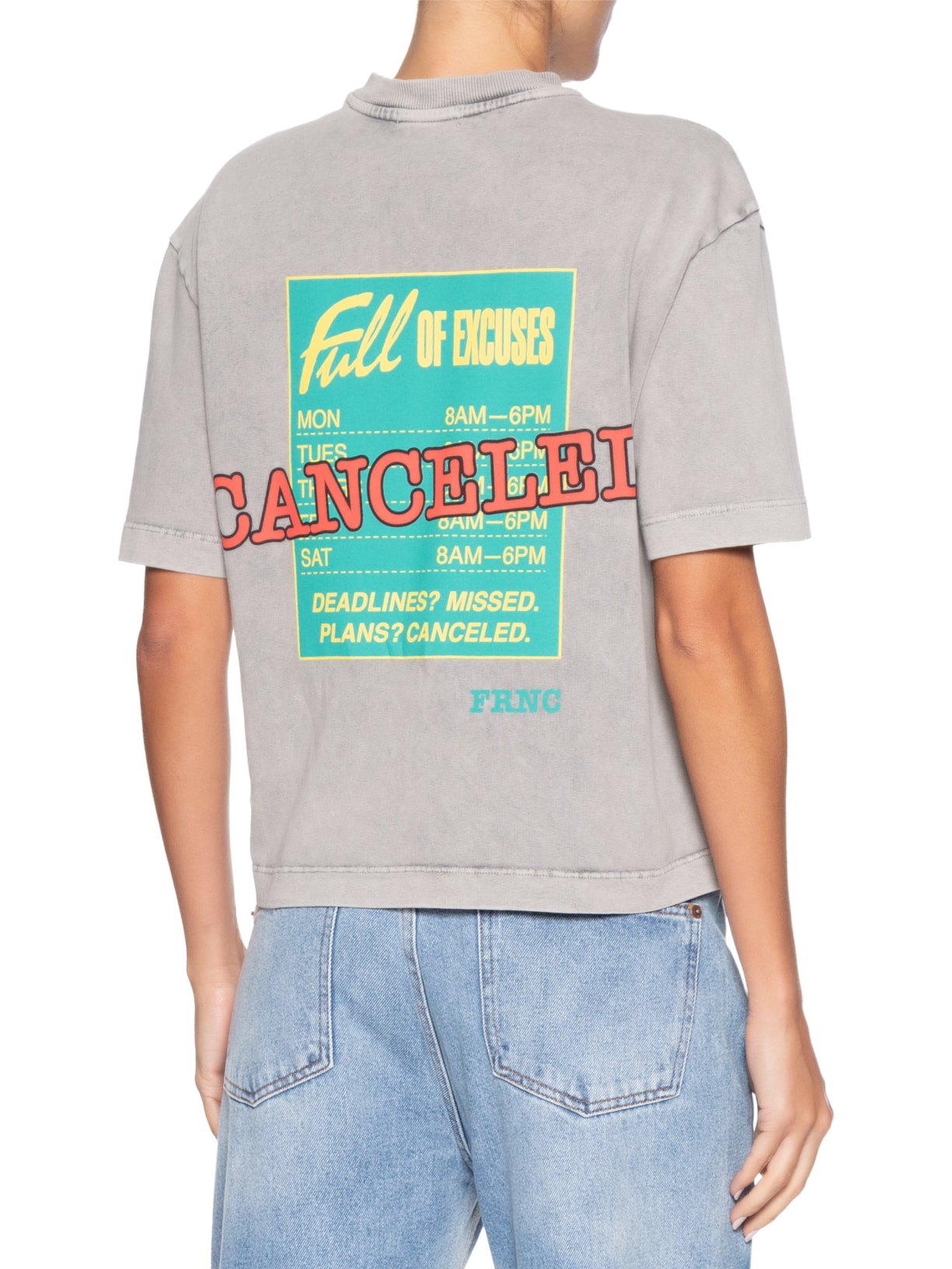 Camiseta Feminina Boxy Excuses Cinza Francesca