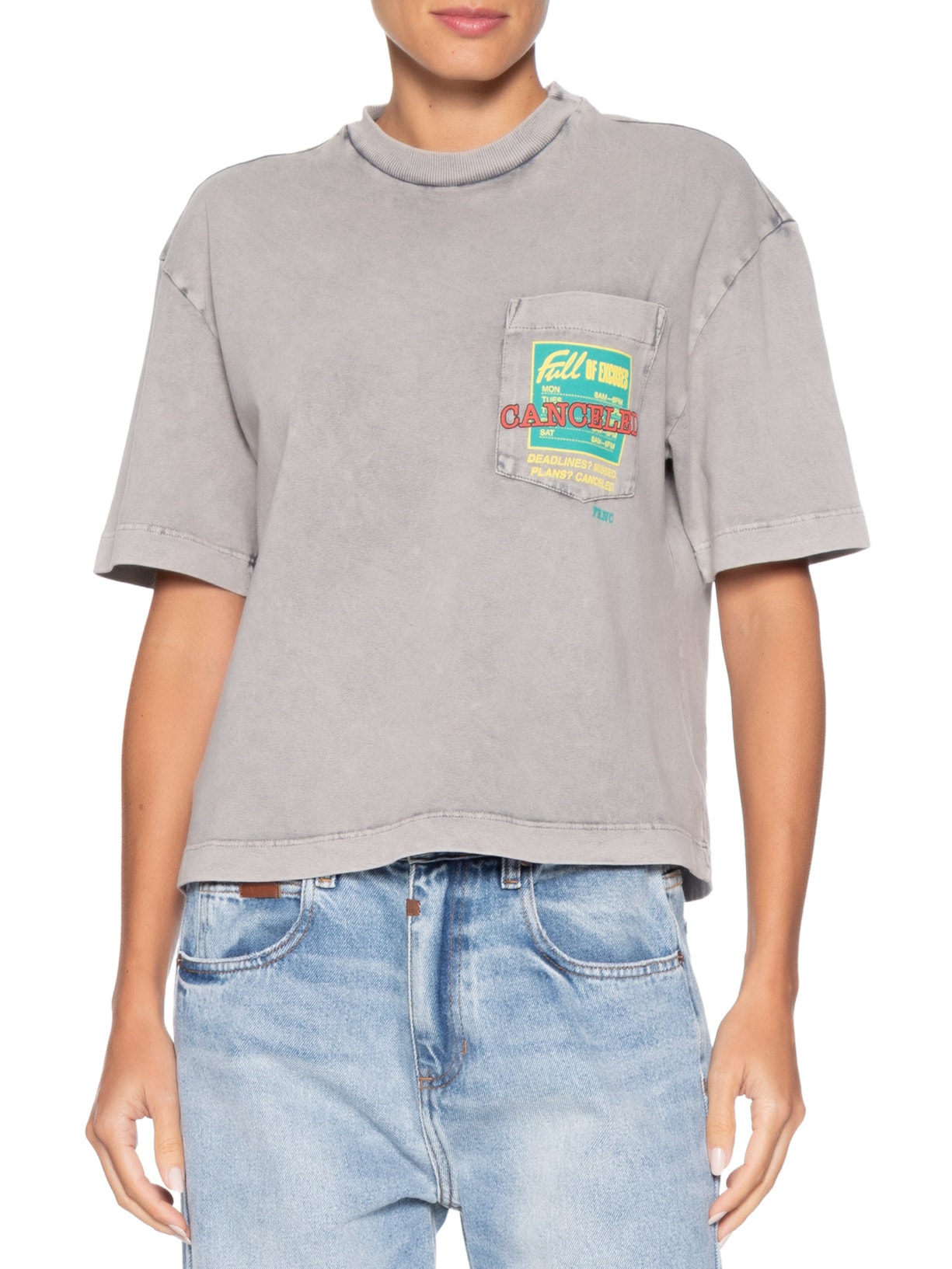 Camiseta Feminina Boxy Excuses Cinza Francesca