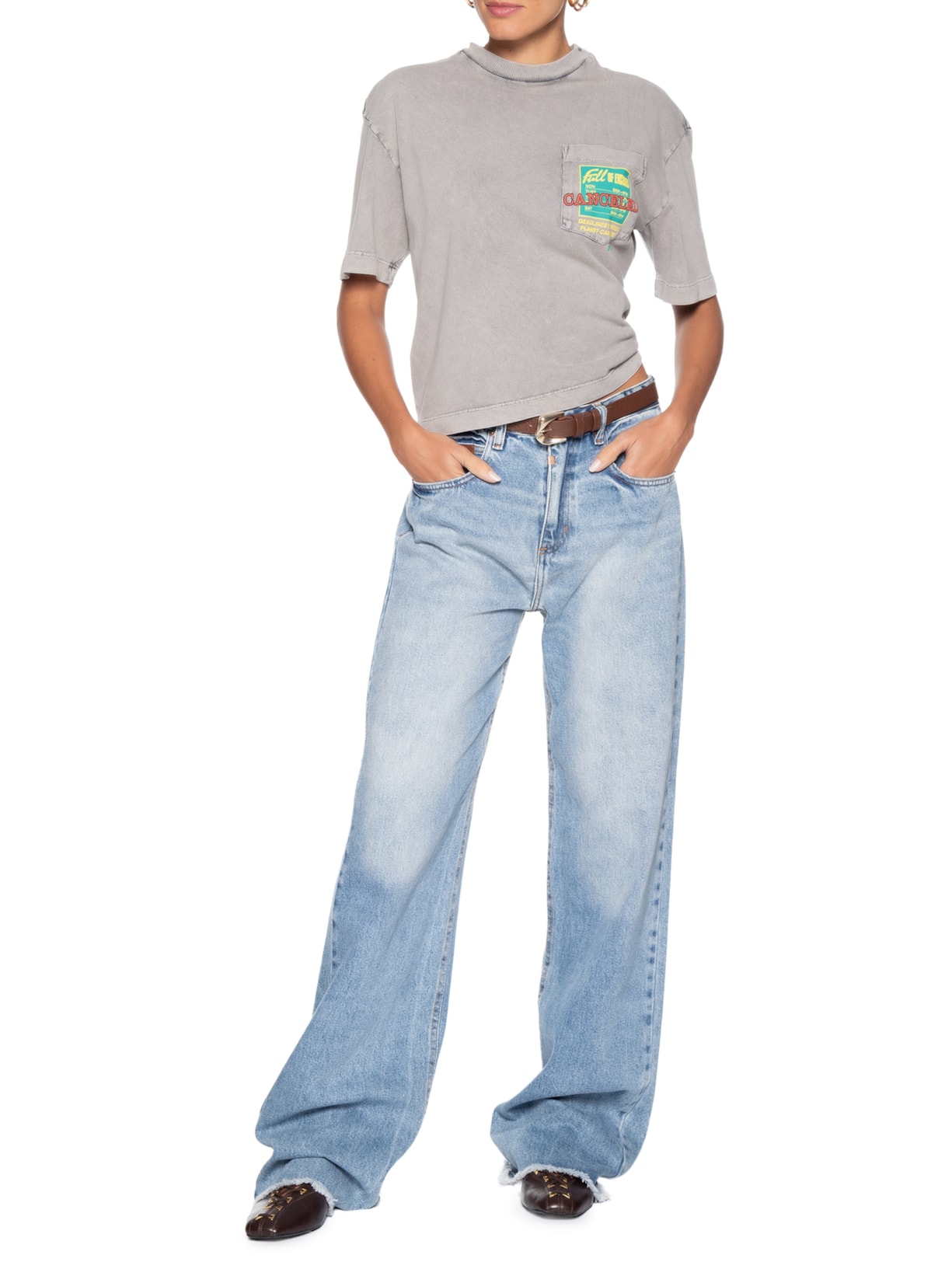 Camiseta Feminina Boxy Excuses Cinza Francesca