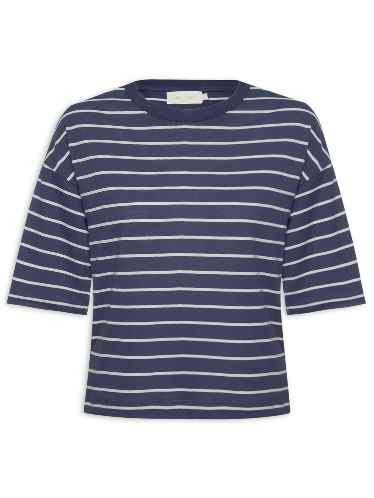 Camiseta Feminina Boxy Listras - Azul