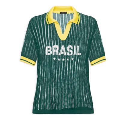 Camiseta Feminina Brasil Em Tricot - Verde