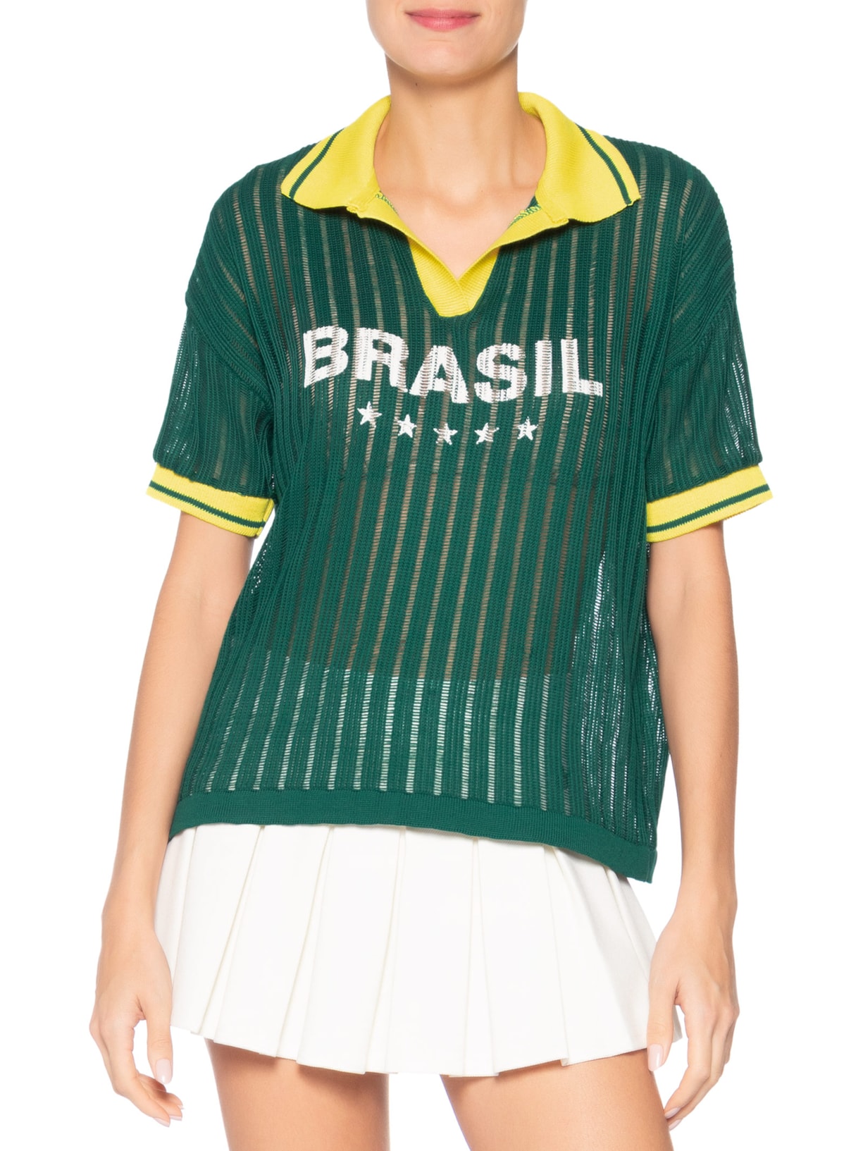 Camiseta Feminina Brasil Em Tricot Verde Market 33
