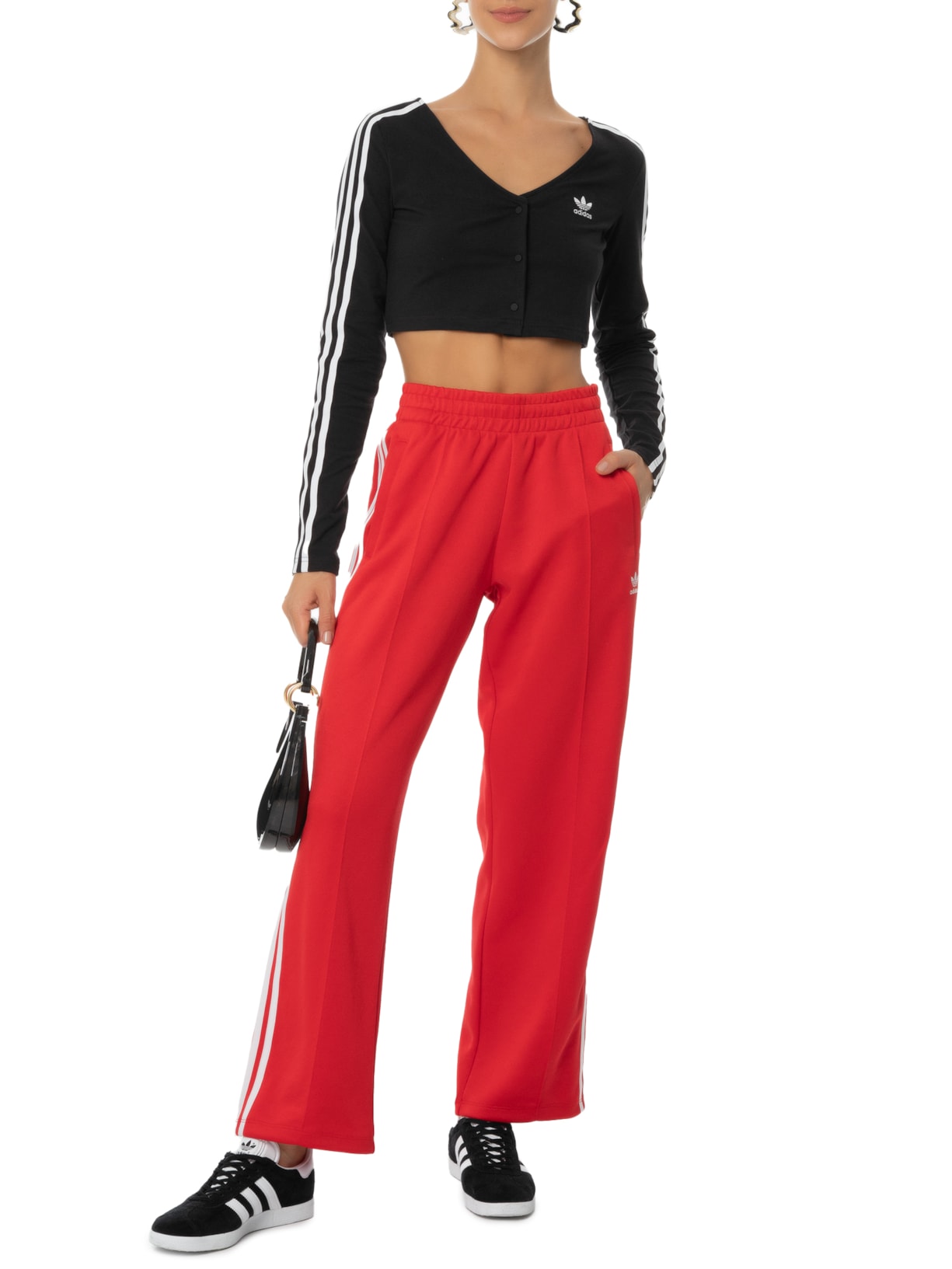 Camiseta Feminina Button Ls Cropped Preto Adidas Originals