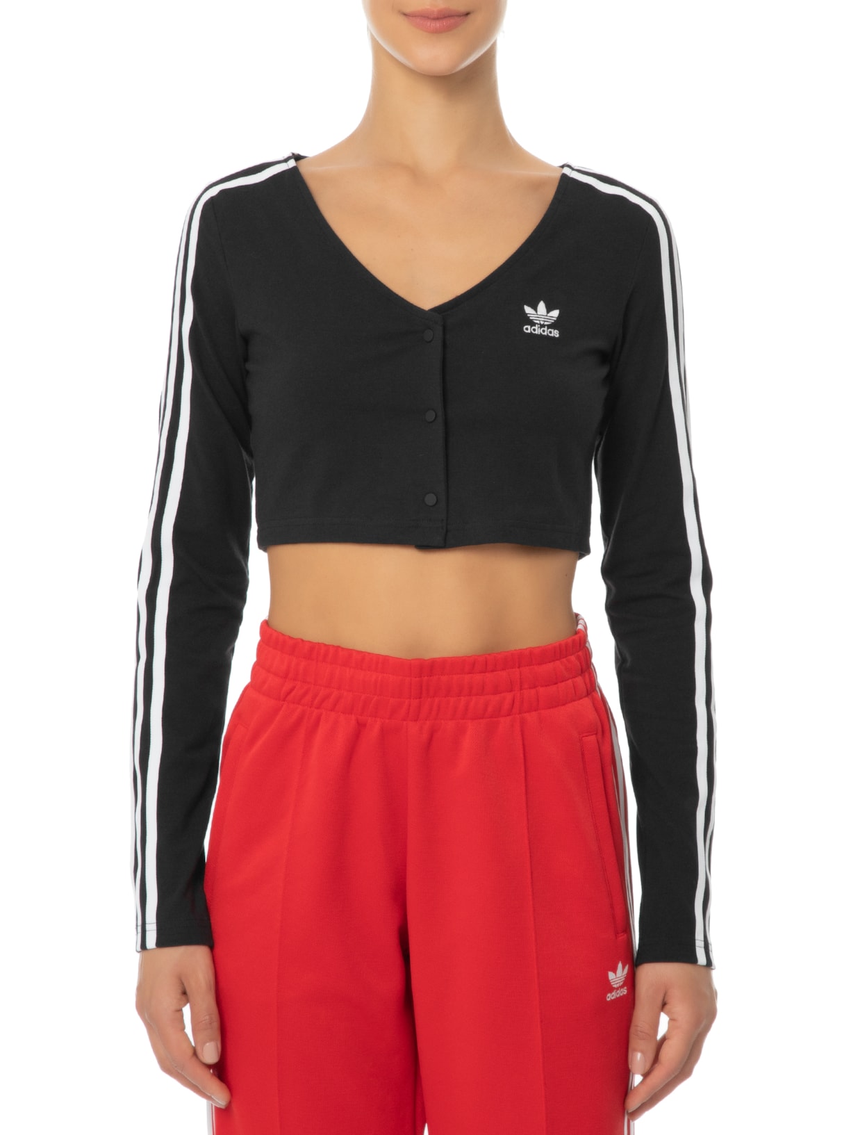 Camiseta Feminina Button Ls Cropped Preto Adidas Originals