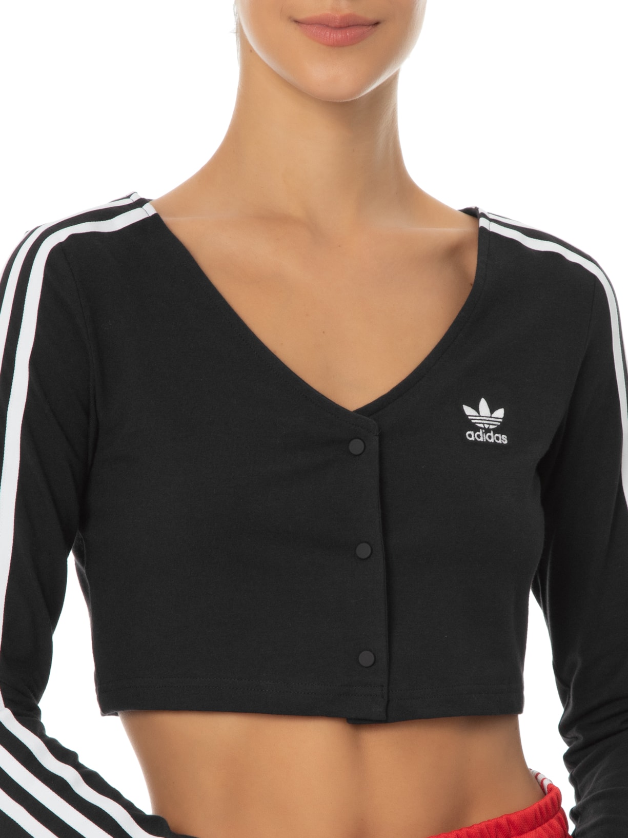 Camiseta Feminina Button Ls Cropped Preto Adidas Originals