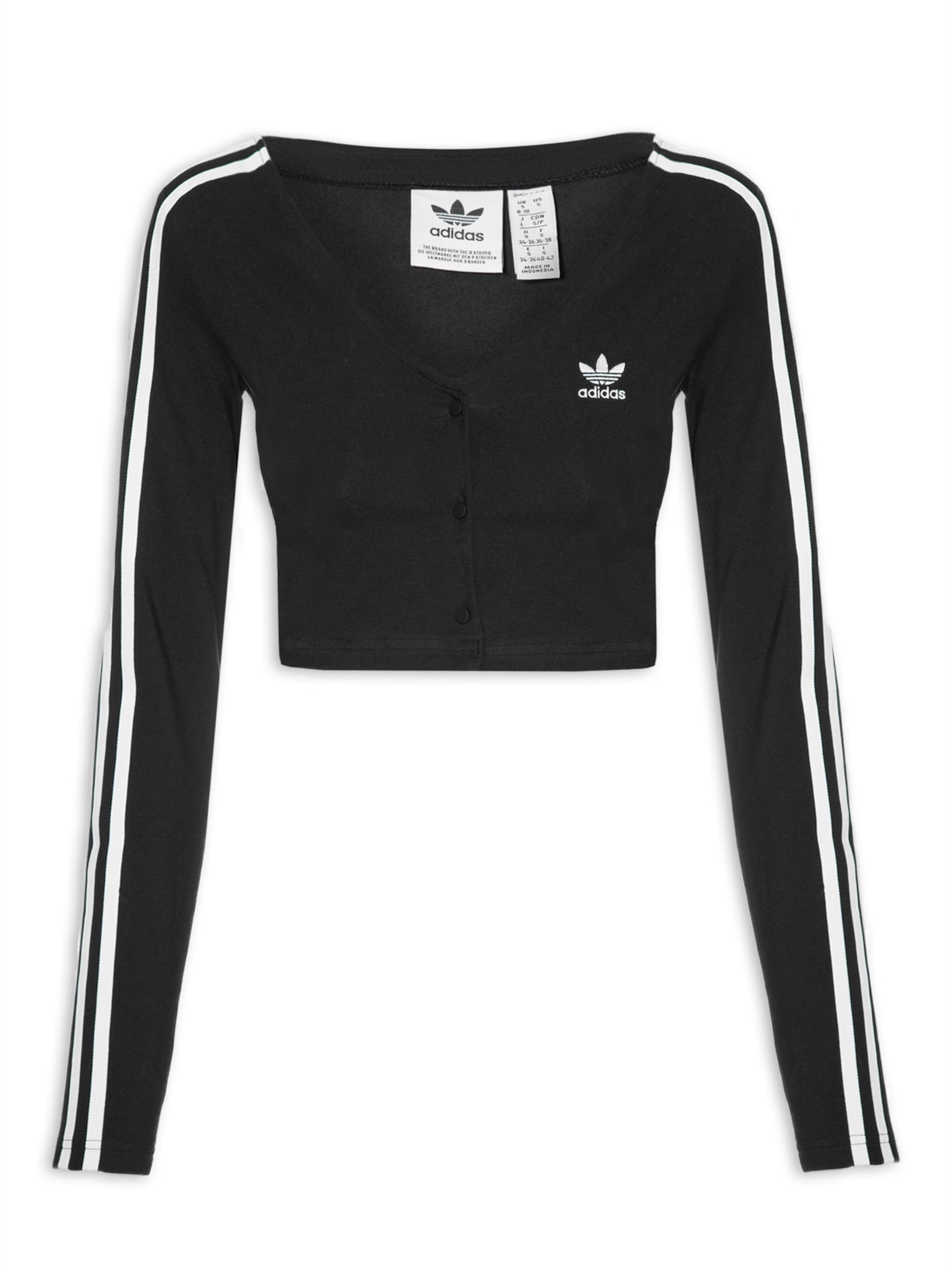 Camiseta Feminina Button Ls Cropped - Preto