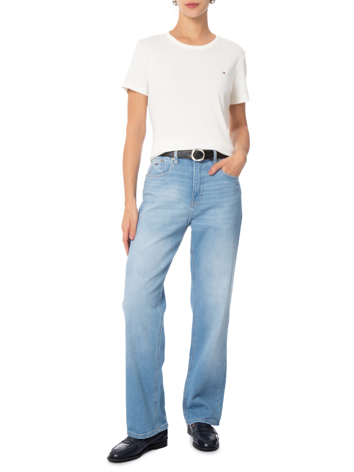 Camiseta Feminina C NK Rib 1x1 Pima Cotton Branco Tommy Hilfiger