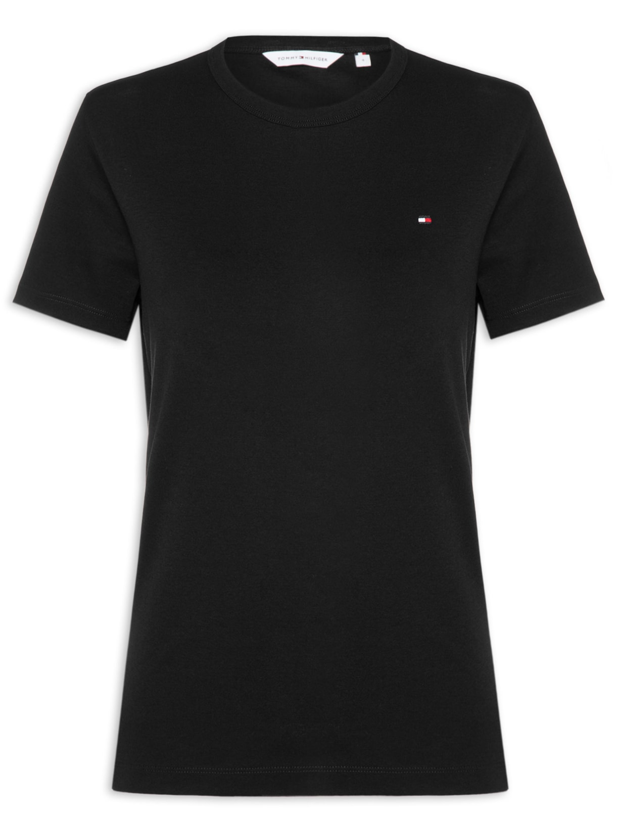 Camiseta Feminina C NK Rib 1x1 Pima Cotton Preto Tommy Hilfiger
