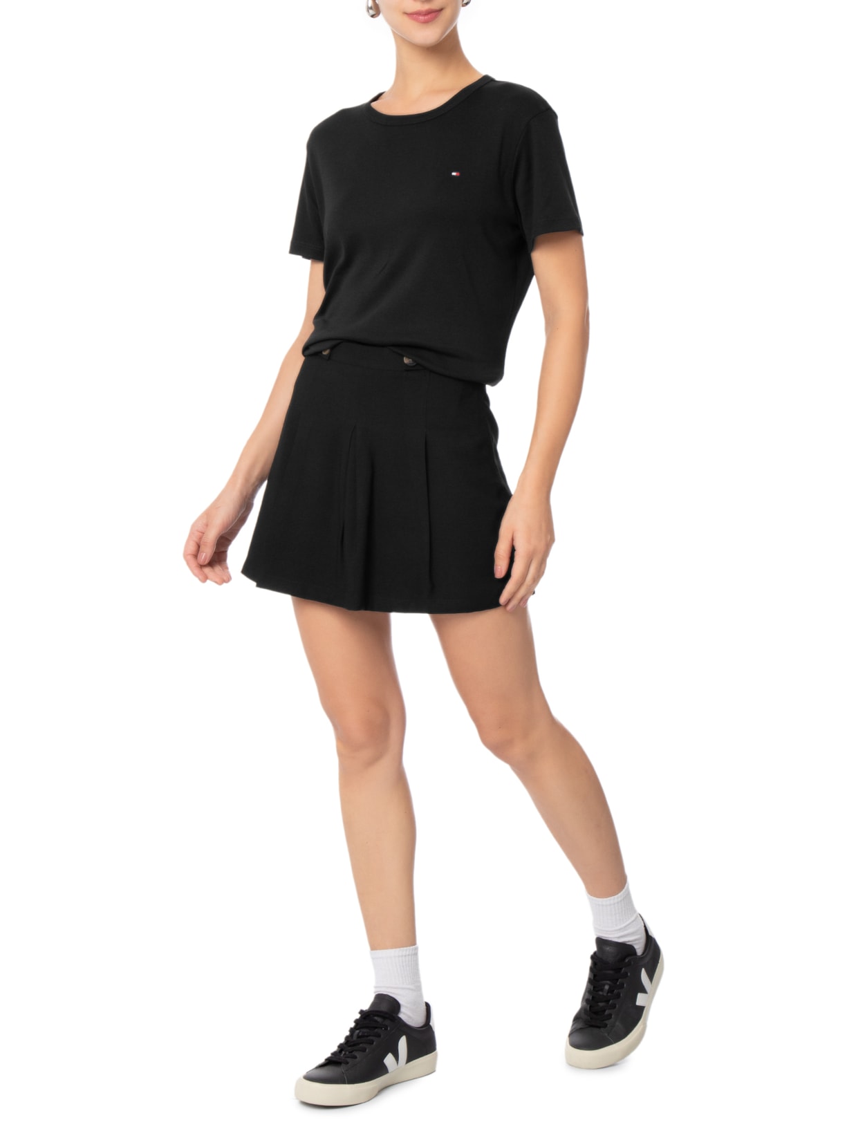 Camiseta Feminina C NK Rib 1x1 Pima Cotton Preto Tommy Hilfiger