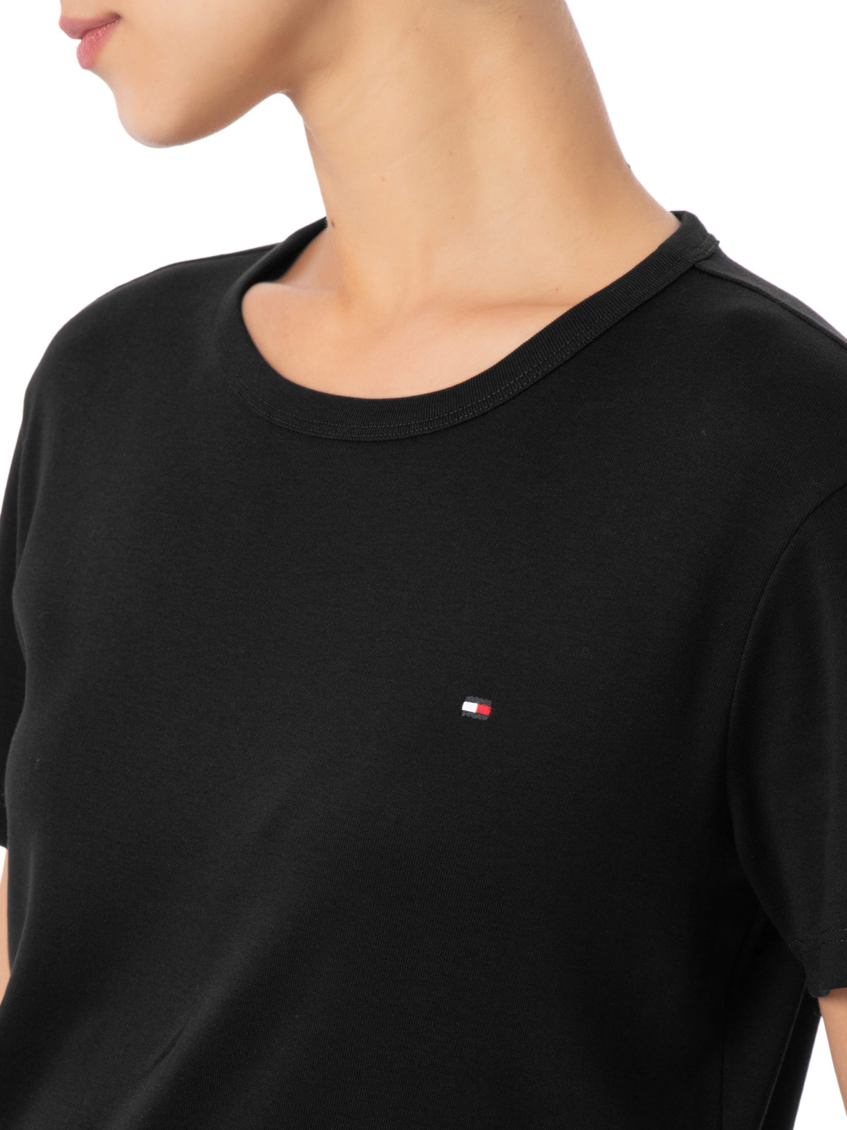 Camiseta Feminina C NK Rib 1x1 Pima Cotton Preto Tommy Hilfiger