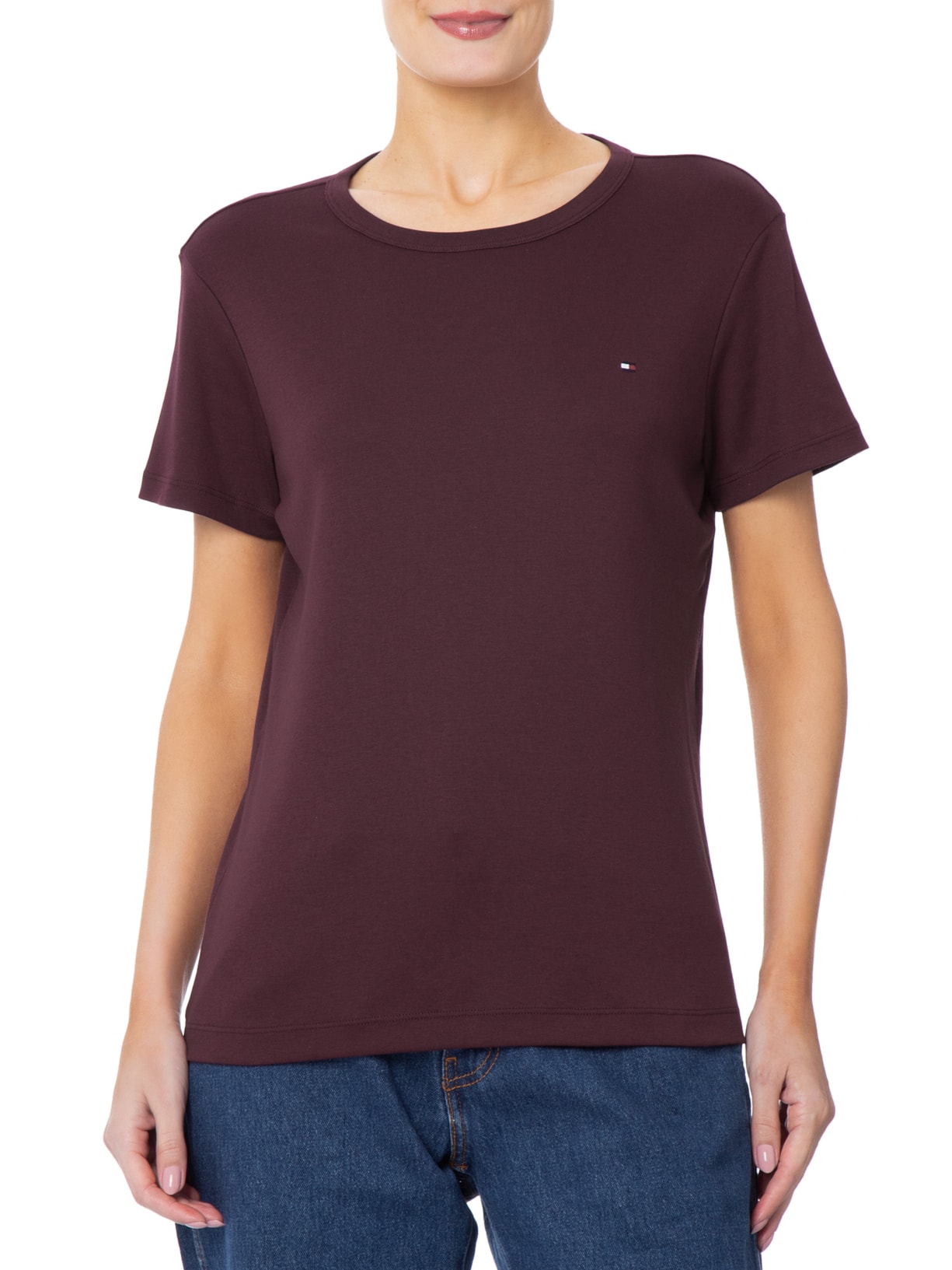 Camiseta Feminina C NK Rib 1x1 Pima Cotton Vermelho Tommy Hilfiger