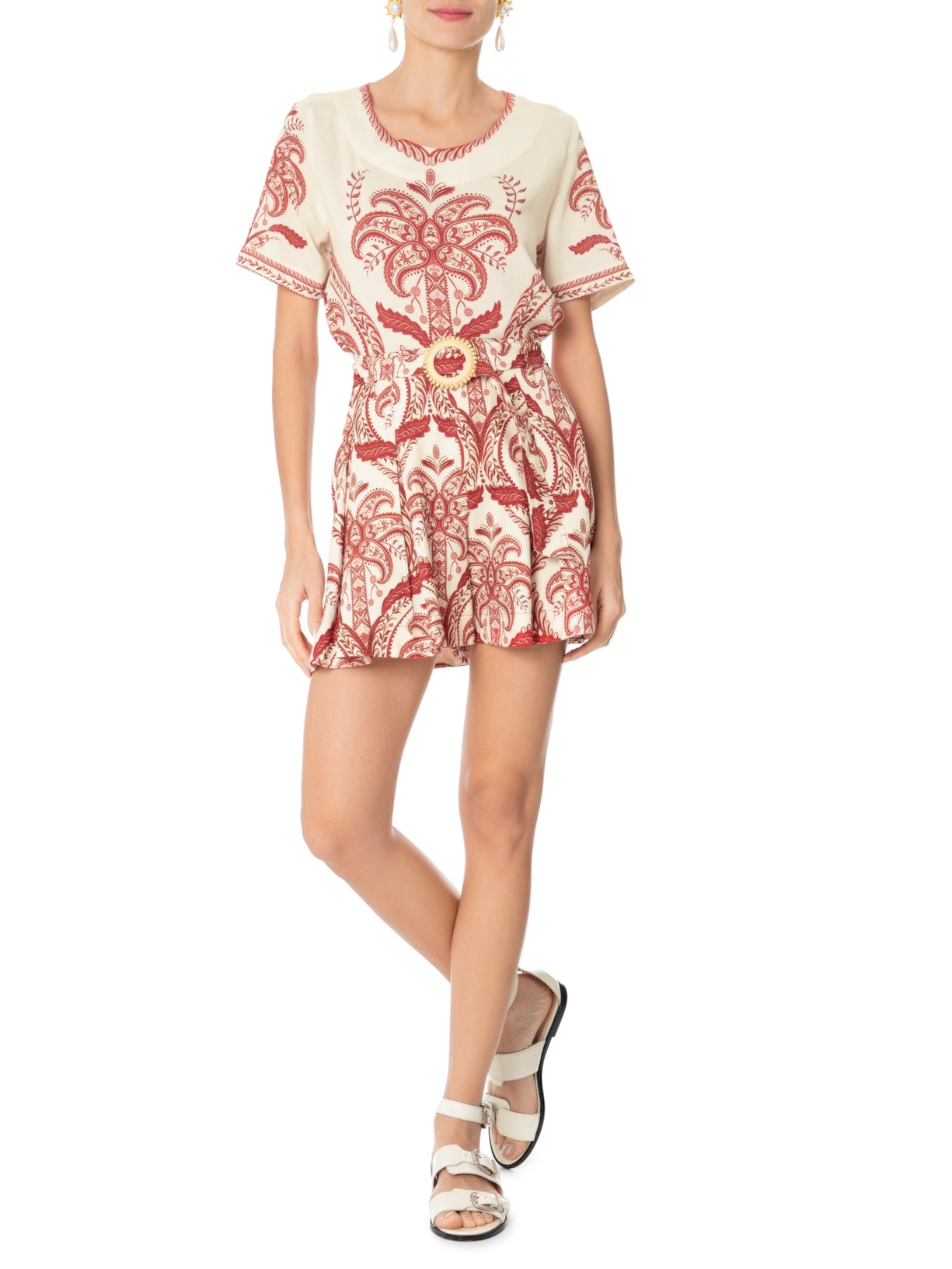 Camiseta Feminina Camafeu Tropical Vermelho  Farm