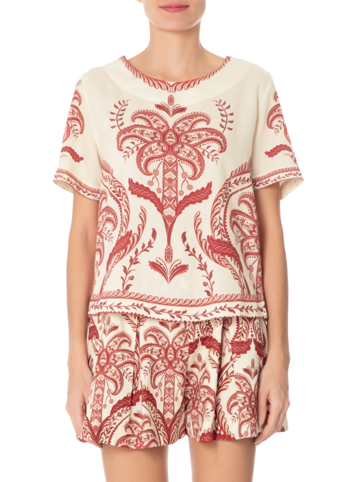 Camiseta Feminina Camafeu Tropical Vermelho  Farm