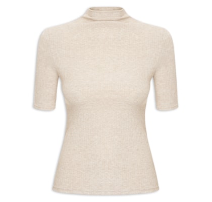 Camiseta Feminina Canelada Gola Alta - Bege