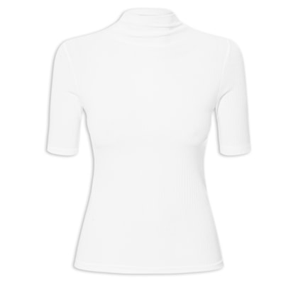 Camiseta Feminina Canelada Gola Alta - Branco