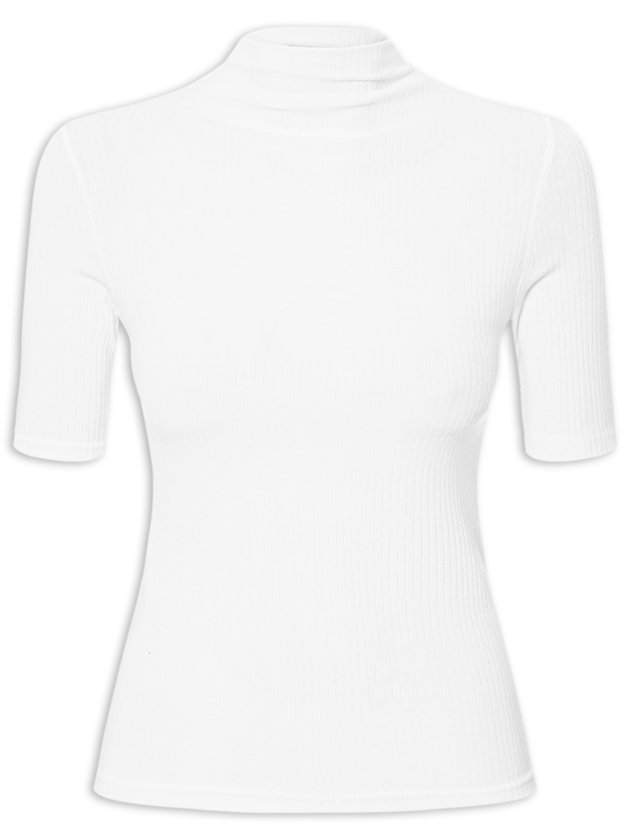 Camiseta Feminina Canelada Gola Alta - Branco