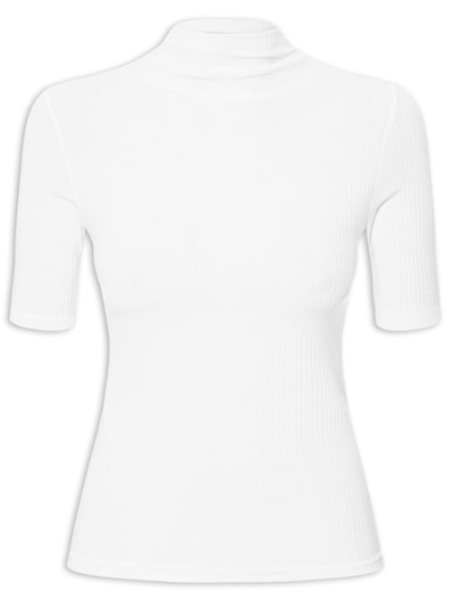 Camiseta Feminina Canelada Gola Alta - Branco