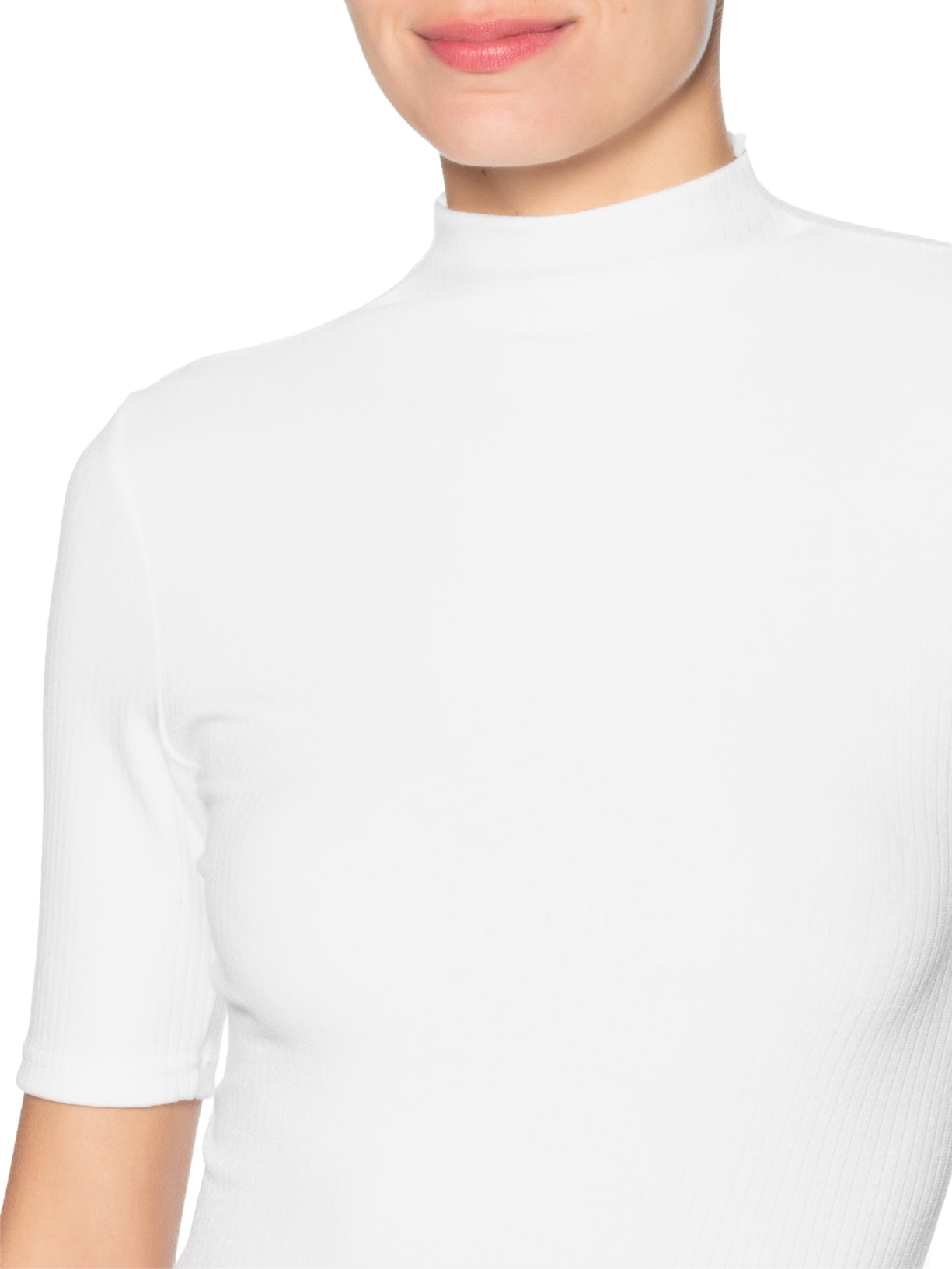 Camiseta Feminina Canelada Gola Alta Branco Basiq