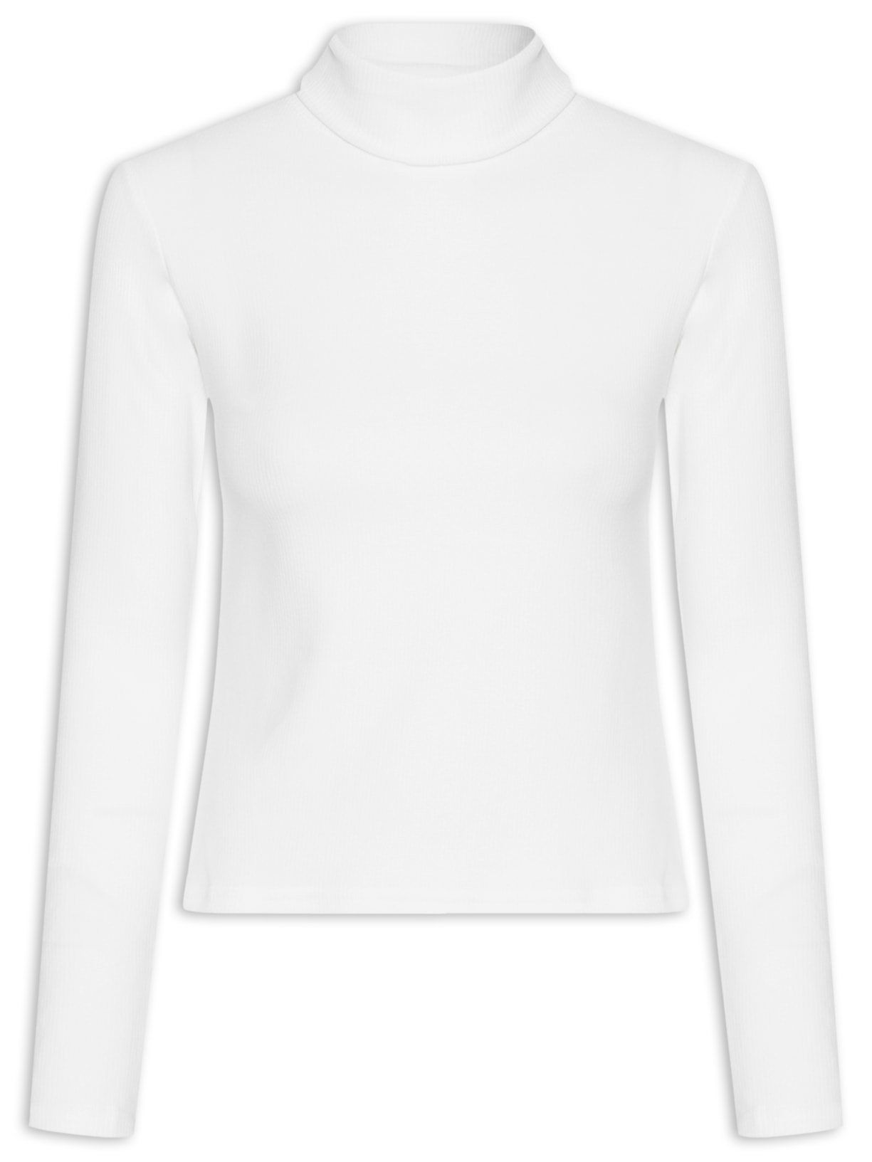 Camiseta Feminina Canelada Gola Alta Manga Longa - Branco