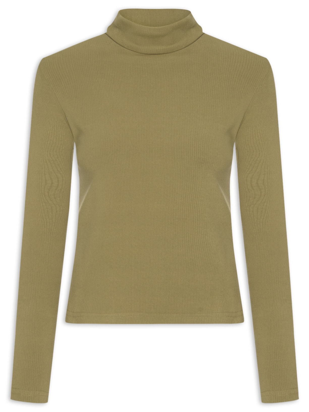 Camiseta Feminina Canelada Gola Alta Manga Longa - Verde