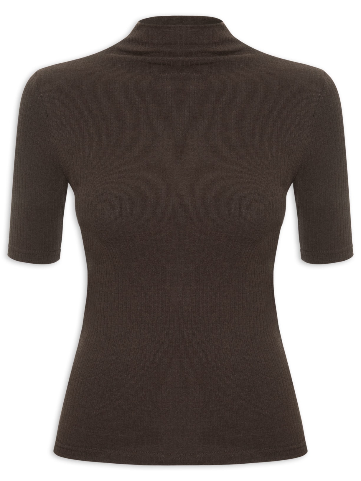 Camiseta Feminina Canelada Gola Alta Marrom Basiq