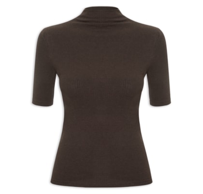 Camiseta Feminina Canelada Gola Alta - Marrom