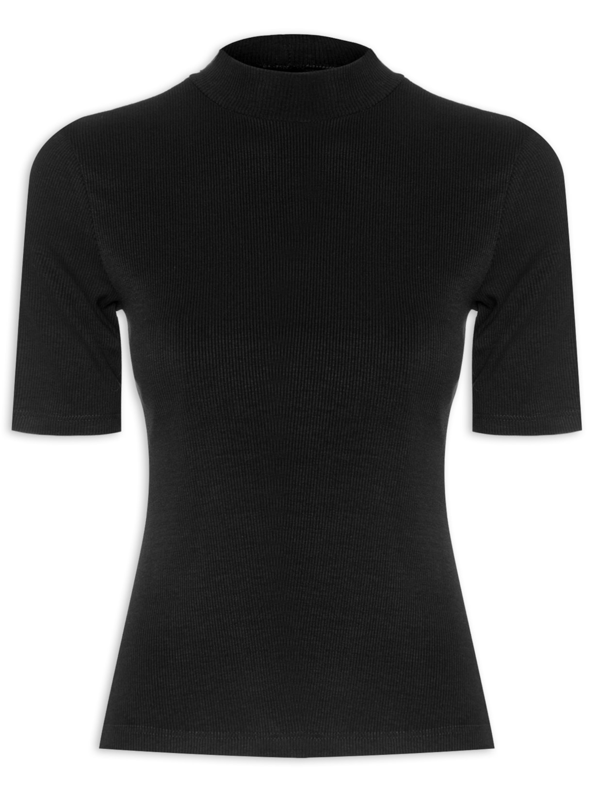 Camiseta Feminina Canelada Gola Alta - Preto