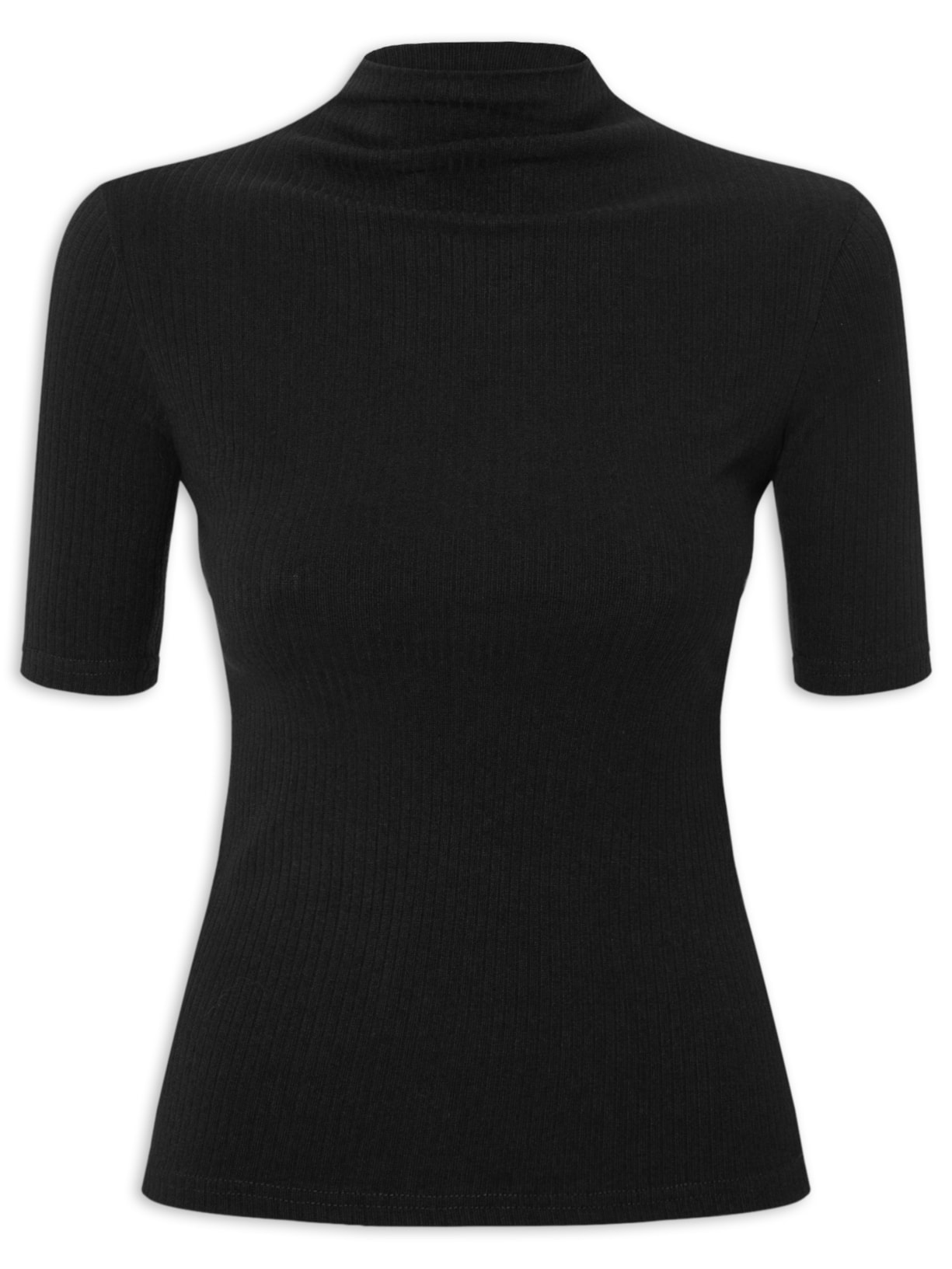 Camiseta Feminina Canelada Gola Alta Preto Basiq