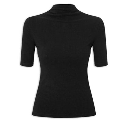 Camiseta Feminina Canelada Gola Alta - Preto