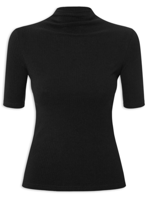 Camiseta Feminina Canelada Gola Alta - Preto