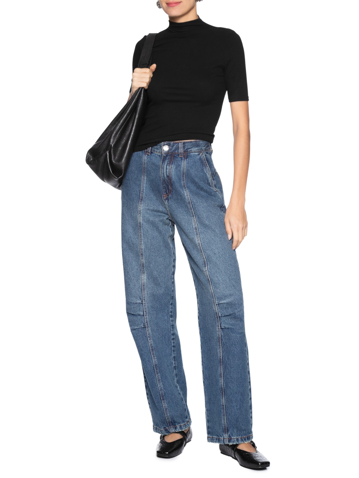 Camiseta Feminina Canelada Gola Alta Preto Basiq