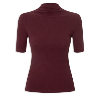 Camiseta Feminina Canelada Gola Alta - Vermelho