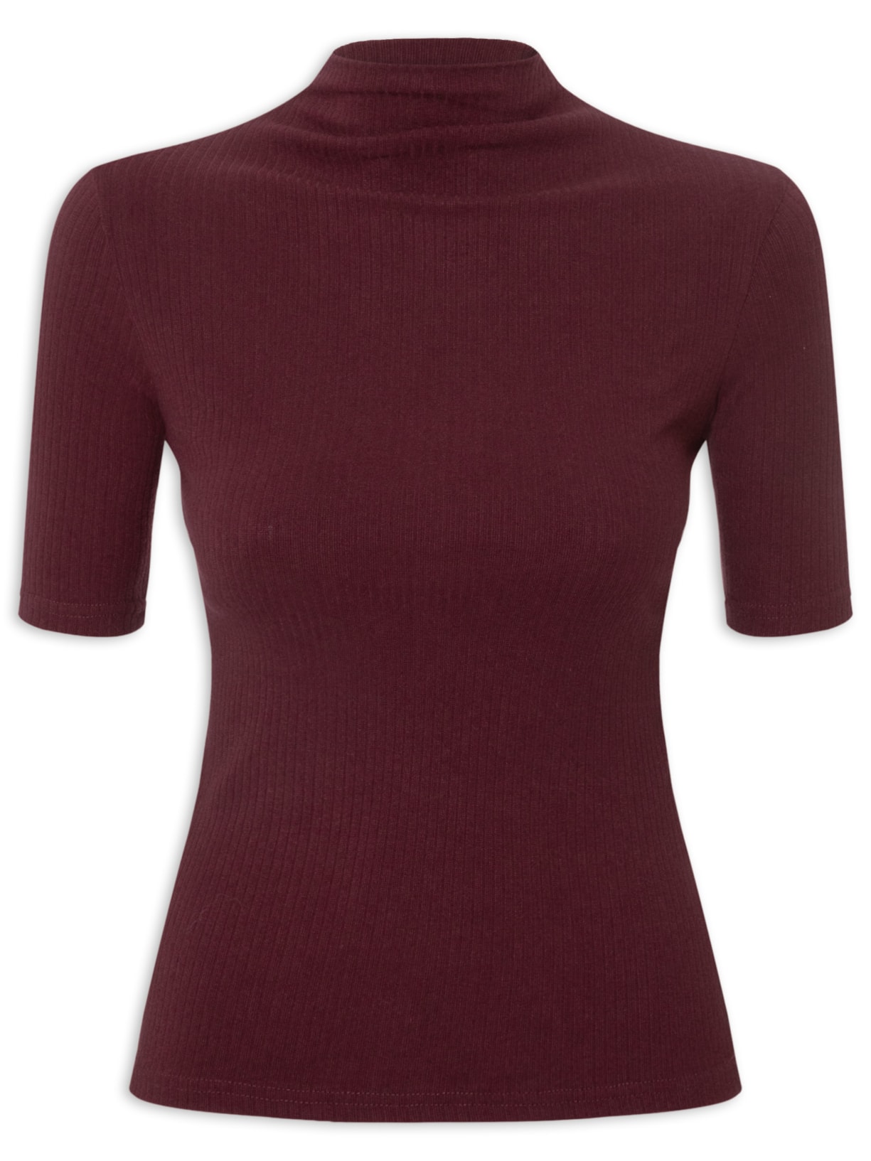 Camiseta Feminina Canelada Gola Alta - Vermelho