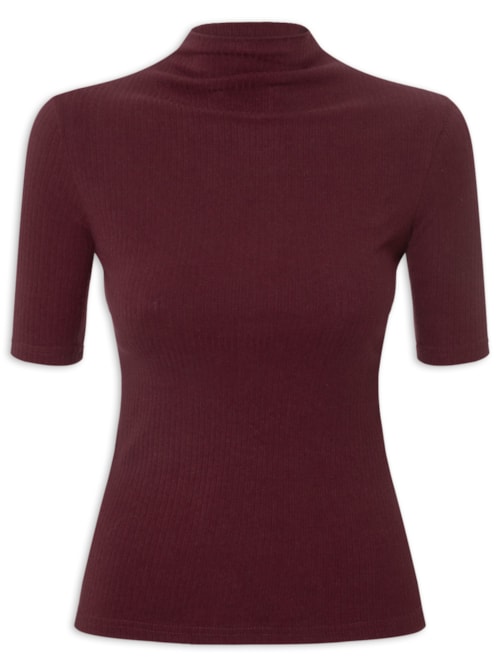 Camiseta Feminina Canelada Gola Alta - Vermelho