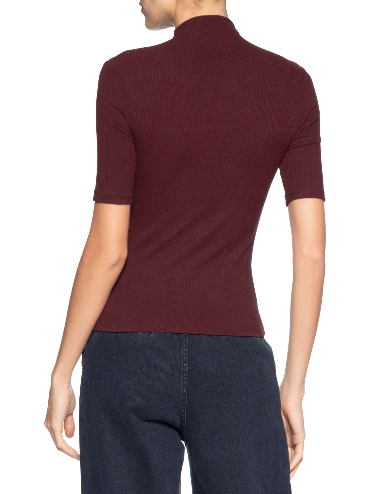 Camiseta Feminina Canelada Gola Alta Vermelho Basiq