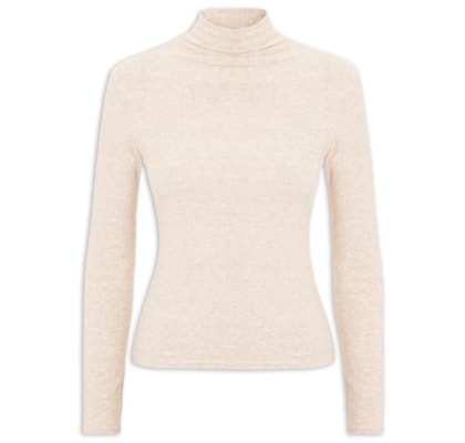 Camiseta Feminina Canelada Manga Longa - Bege