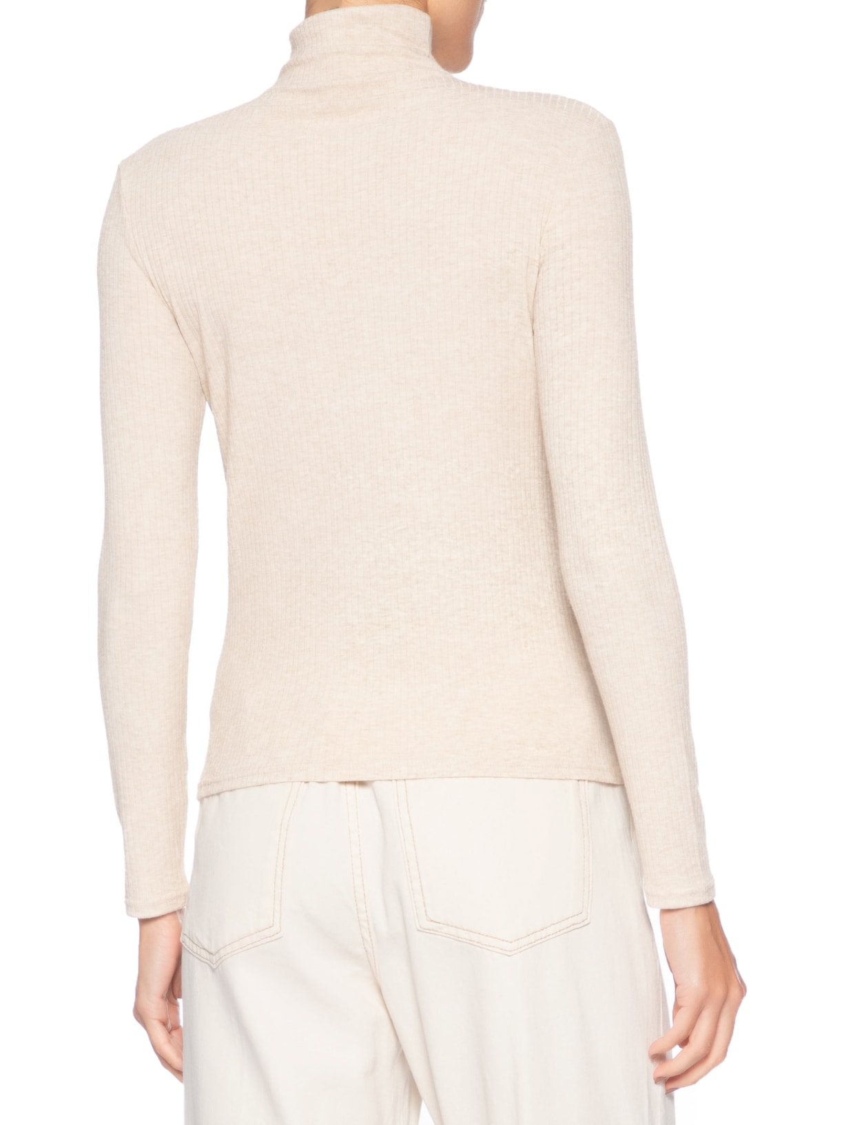 Camiseta Feminina Canelada Manga Longa Bege Basiq