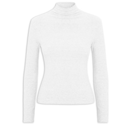 Camiseta Feminina Canelada Manga Longa - Branco