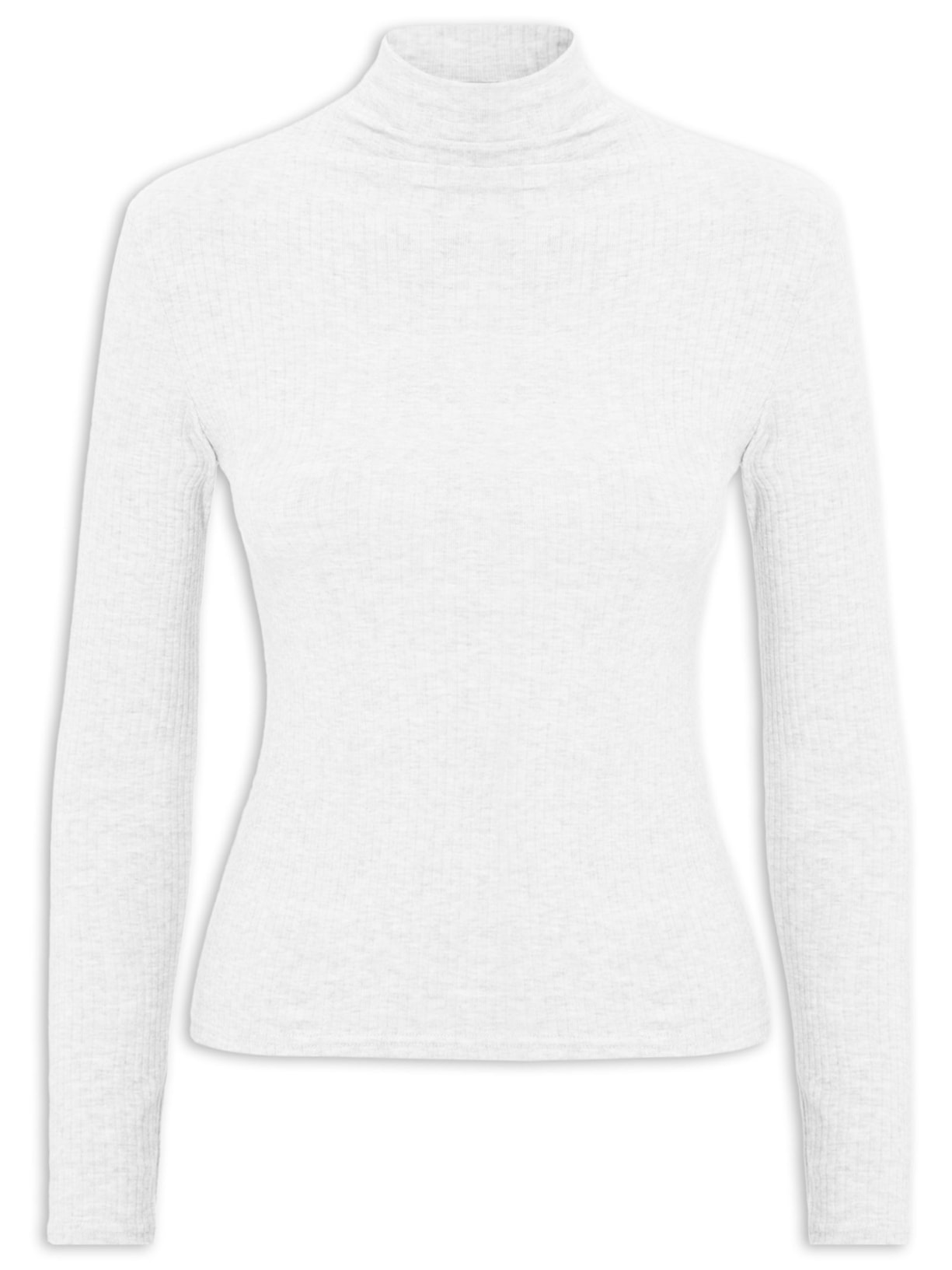 Camiseta Feminina Canelada Manga Longa - Branco