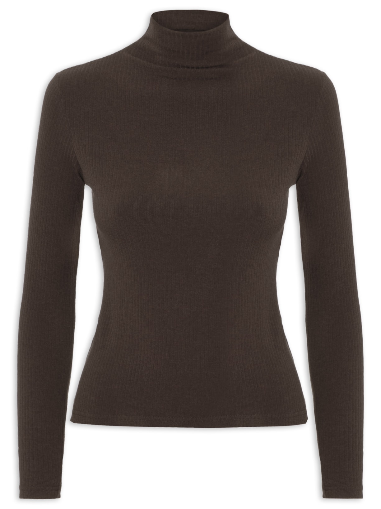 Camiseta Feminina Canelada Manga Longa Marrom Basiq