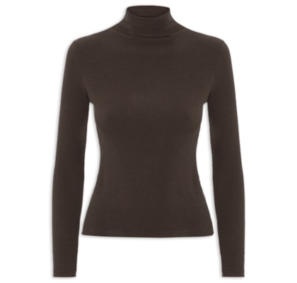 Camiseta Feminina Canelada Manga Longa - Marrom