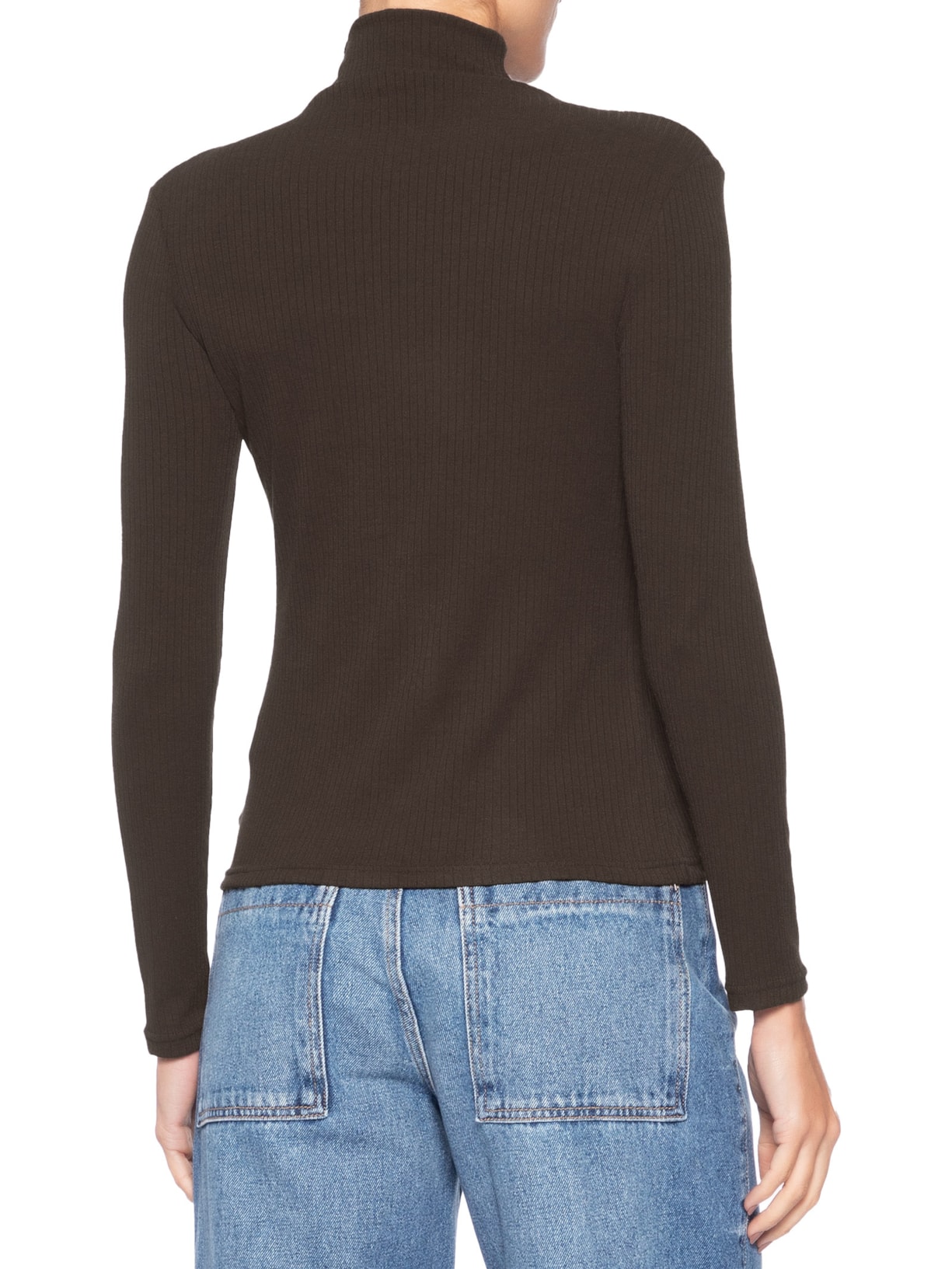 Camiseta Feminina Canelada Manga Longa Marrom Basiq