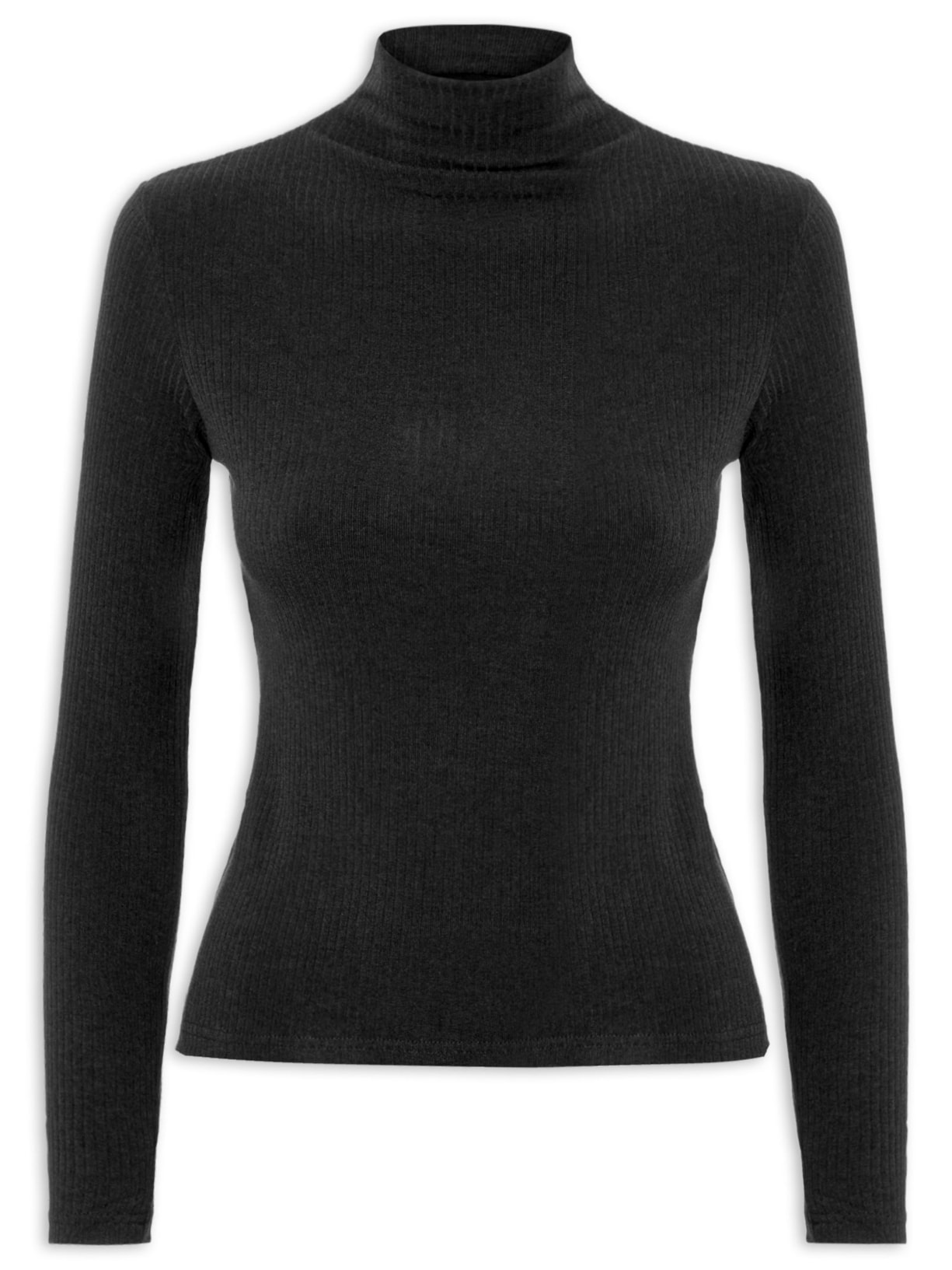 Camiseta Feminina Canelada Manga Longa Preto Basiq