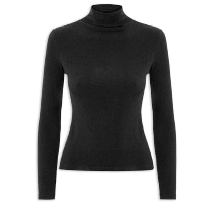 Camiseta Feminina Canelada Manga Longa - Preto