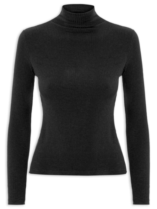 Camiseta Feminina Canelada Manga Longa - Preto