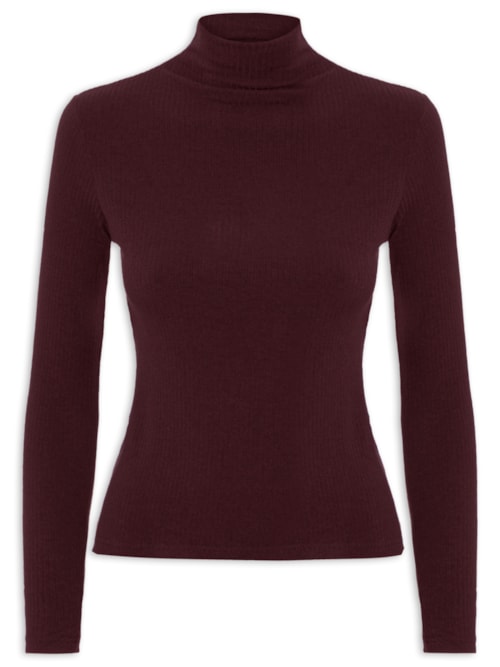 Camiseta Feminina Canelada Manga Longa - Vermelho