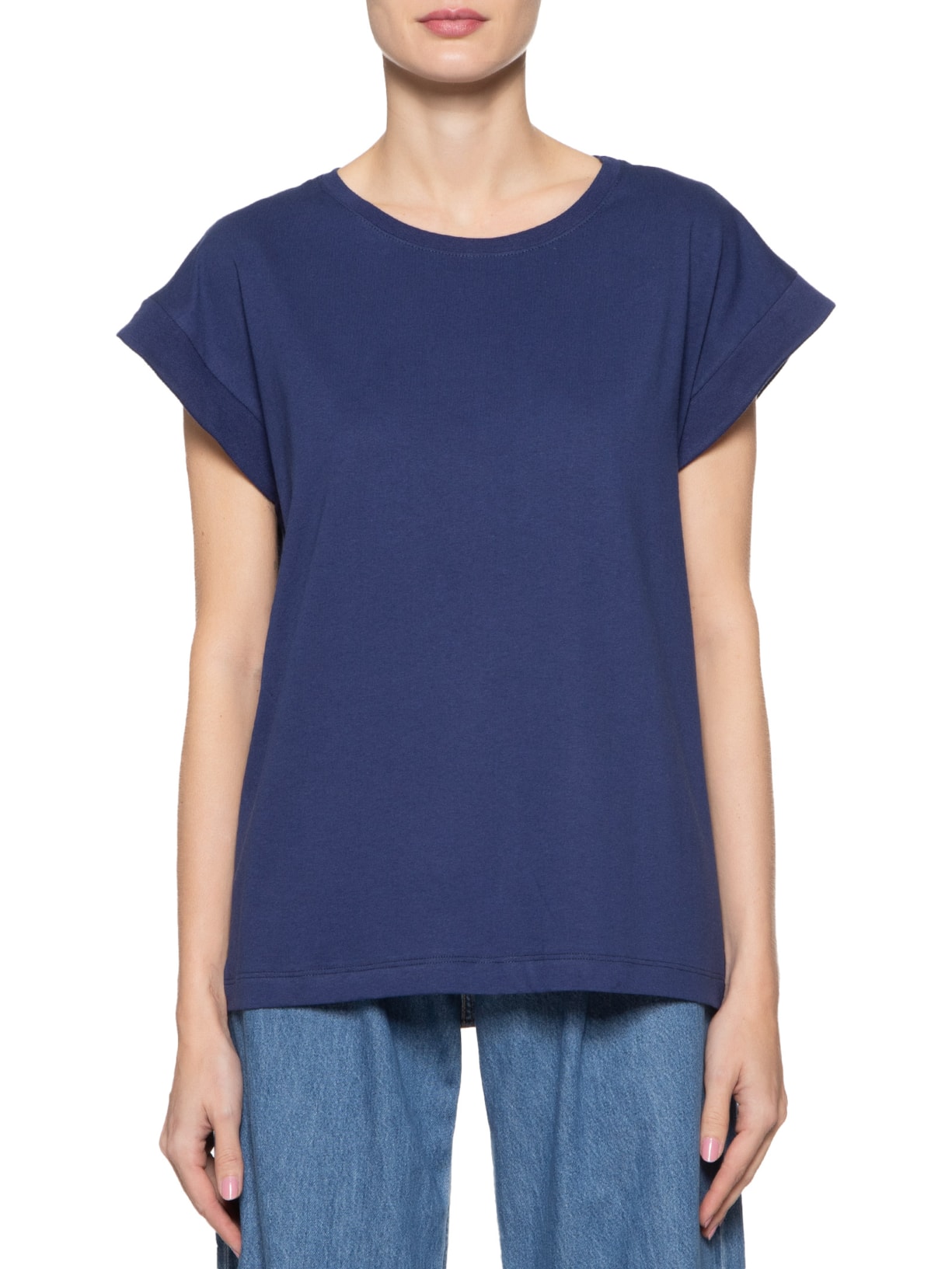 Camiseta Feminina Cava Alongada Básica Azul Basiq